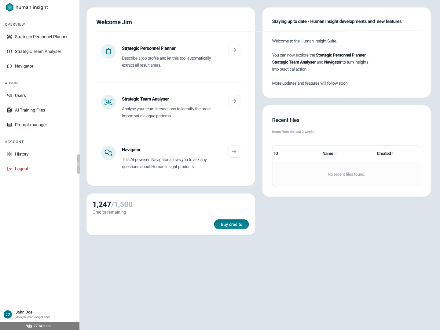 Prototype van een uitgebreidere AI-omgeving met navigatie en meerdere schermonderdelen.